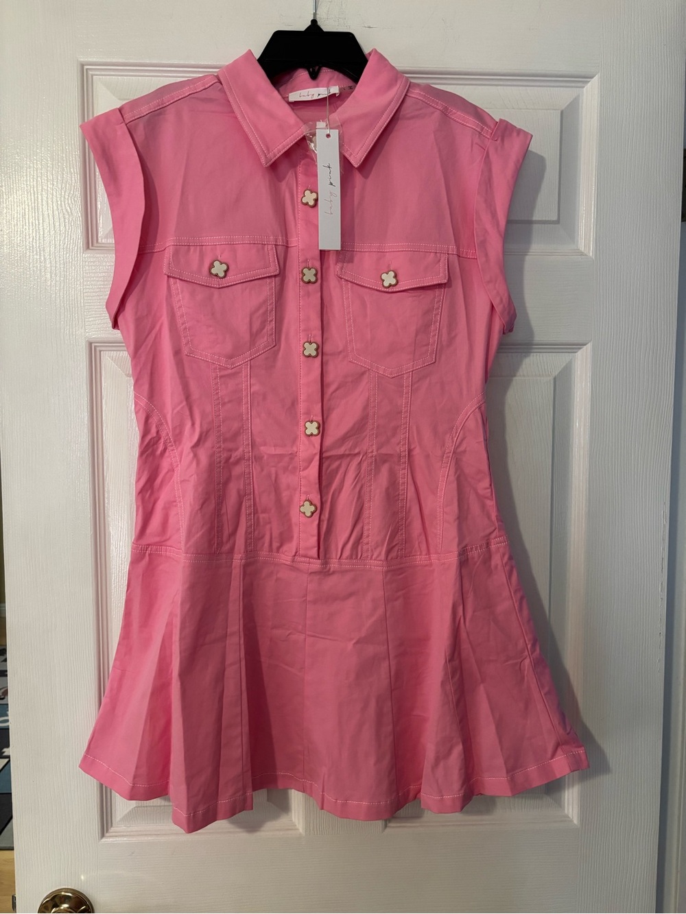 (NWT) Pink Sleeveless Collared Button-Front Fit & Flate Mini Dress